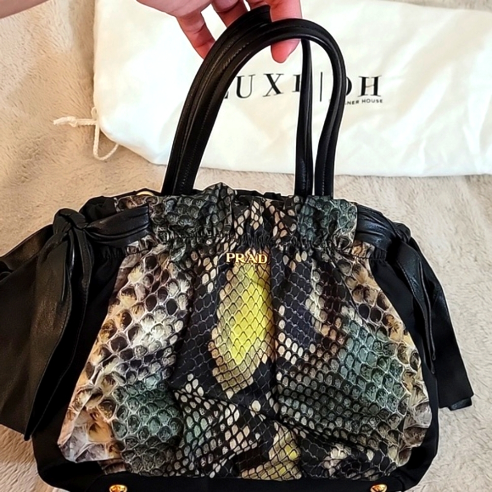 Prada Black and Green Shoulder Bag with Snake Print
